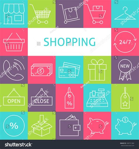 Vector Line Art Shopping Retail Icons Stock Vector Royalty Free