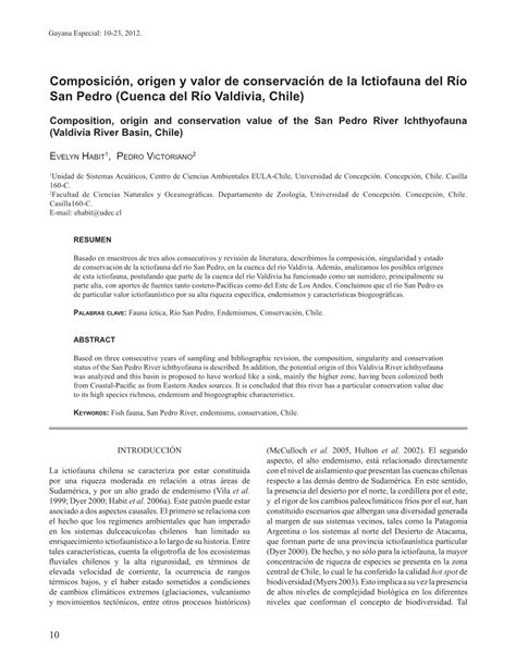 Composici N Origen Y Valor De Conservaci N De La Ictiofauna Del R O