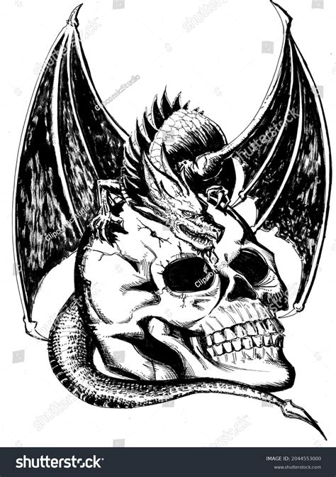 Skull Drawing Dragon Black Ink Stock Illustration 2044553000 | Shutterstock