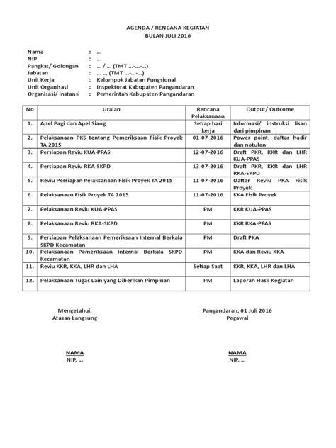 Contoh Agenda Kerja Koleksi Gambar