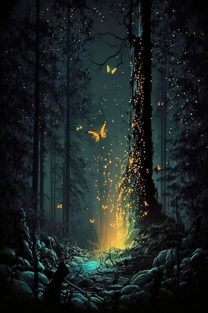 Premium Photo | Firefly in the forest at night