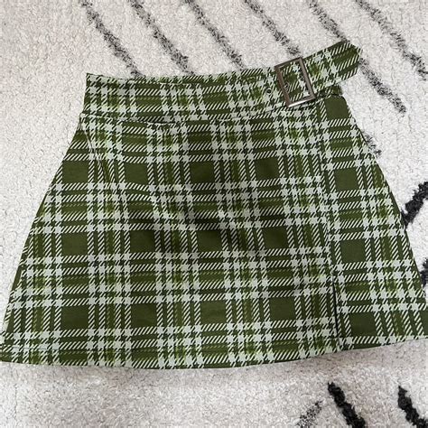 Mini Plaid green belted skirt! Fits like a pencil... - Depop