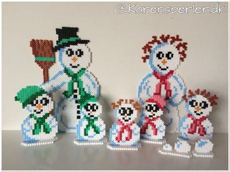 Familien Sne Snemand i hama perler Hama beads design Perlemønstre