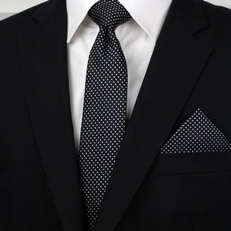 Black Tie + Pocket Square Set | Slim Cut Mens Necktie in Jet Black with ...