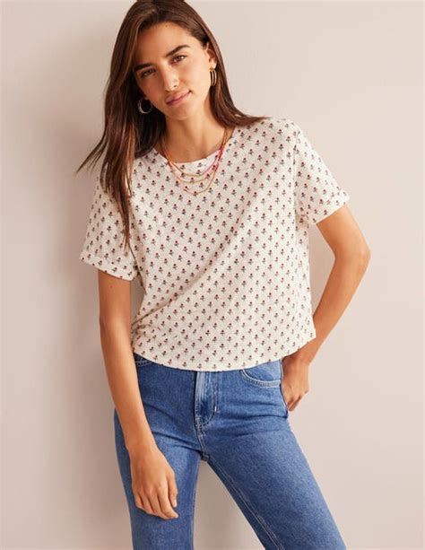 Printed Linen T Shirt Ivory Tulip Blush Boden Uk