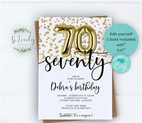 This Listing Is A Digital 70th Birthday Invitation Its Adorned With