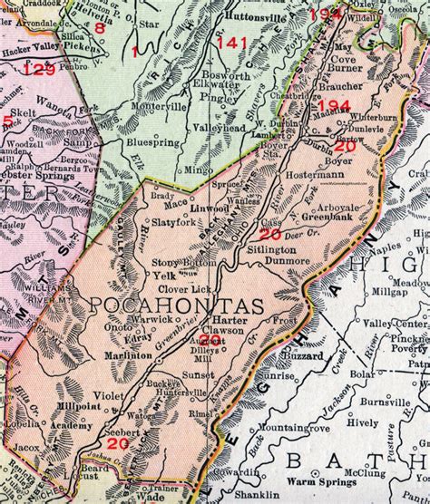 Pocahontas County, West Virginia 1911 Map by Rand McNally, Marlinton ...