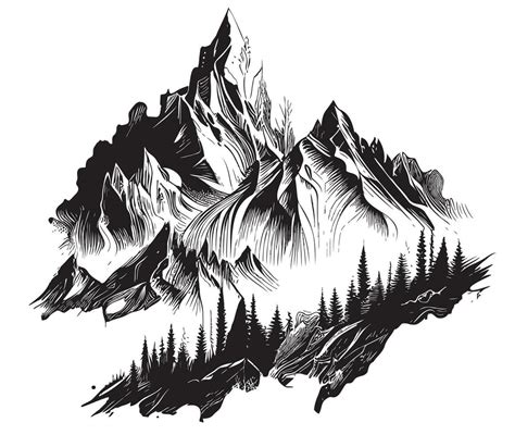 Mountains and forest hand drawn sketch Vector illustration Beautiful ...