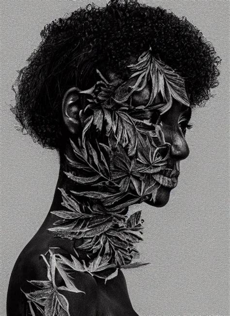 A Beautiful Black Woman S Face In Profile Made Of Leaf Stable