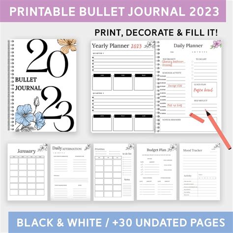 Printable Bullet Journal 2023 Bujo Kit Bullet Journal Kit 2023 Pdf