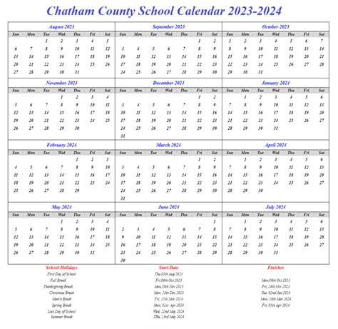 Chatham County School Calendar 2023-2024 & Academic Holidays