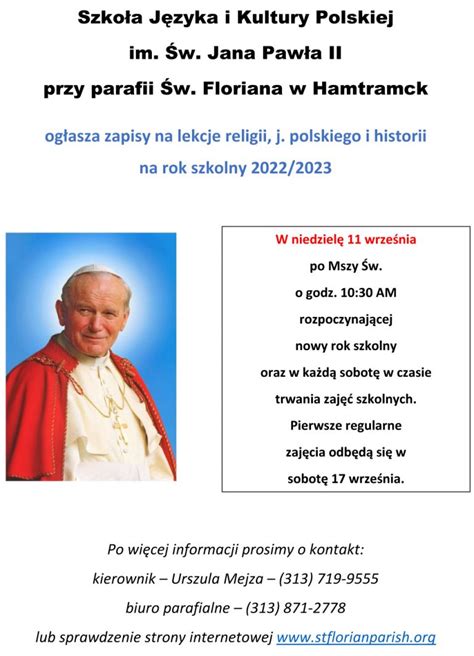 Zapisy na lekcje religii, j. polskiego i historii na rok szkolny 2022/ ...