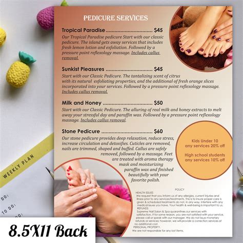 2 Page Pedicure Menu For Nail Salon Design Only Etsy