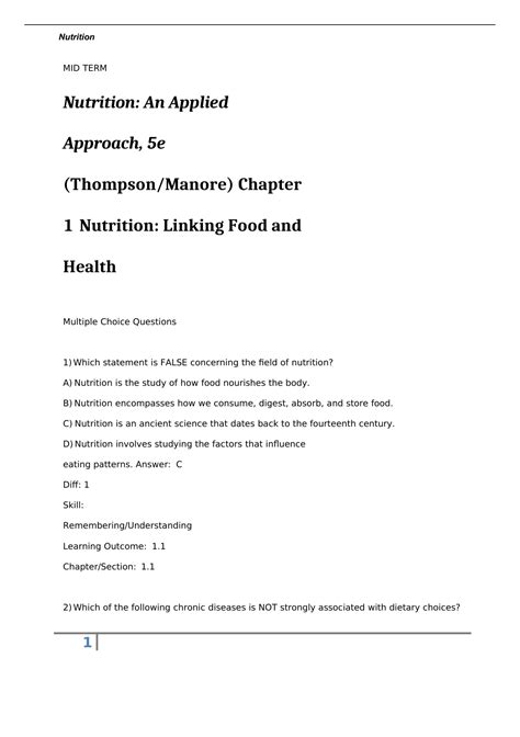 Nutrition An Applied Approach 5e Thompsonmanore Chapter 1