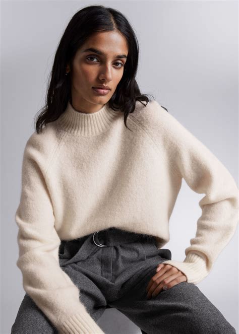 Mock Neck Wool Jumper Cream And Other Stories