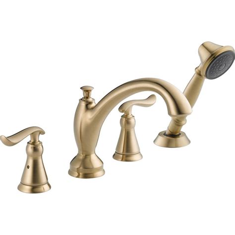 Delta Linden Handle Deck Mount Roman Tub Faucet With Hand Shower Trim