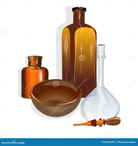 Vintage Pharmacy Equipment Set Stock Vector Illustration Of Bottles