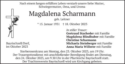 Traueranzeigen Von Magdalena Scharmann Trauer Merkur De