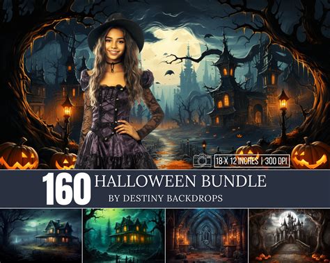 160 Halloween Backdrop Digital Bundle Halloween Horror Background ...