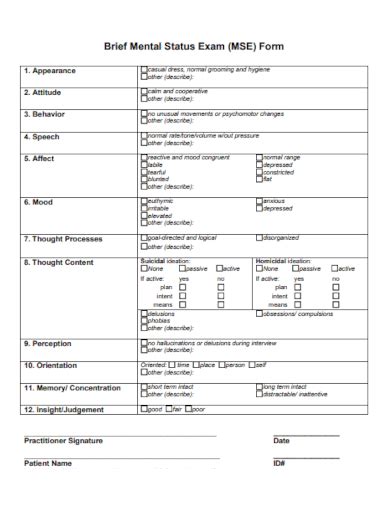 Free 50 Mental Status Exam Samples In Pdf