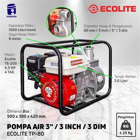 Ecolite Mesin Pompa Irigasi Bensin TP 80 Alkon Water Pump 3 Inch In 6