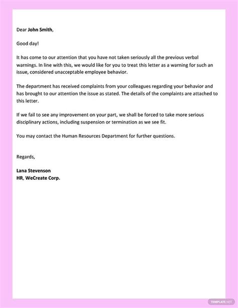 Simple Warning Letter Template Google Docs Word Template Net