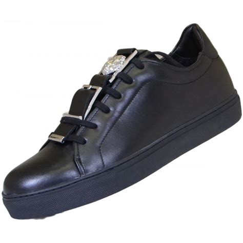 Versace Jeans Couture Versus Buckle Low Top Leather Black Trainer