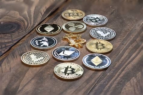 Digital Coins Bitcoin Ethereum Ripple Litecoin Editorial Image