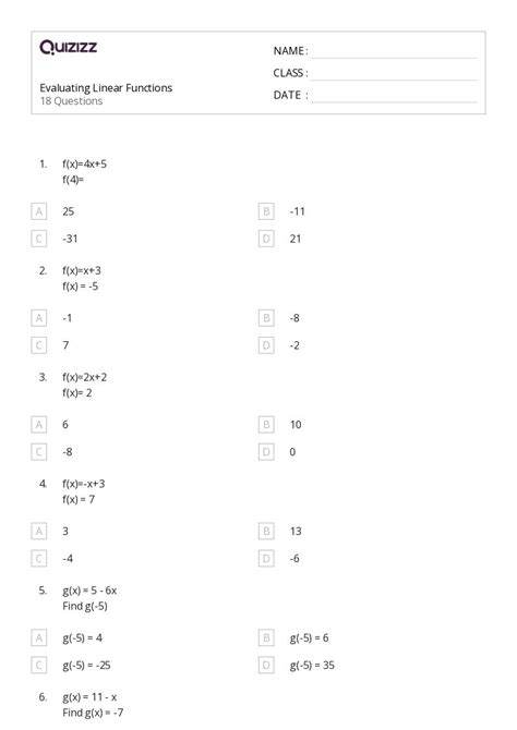 50 Linear Functions Worksheets On Quizizz Free And Printable