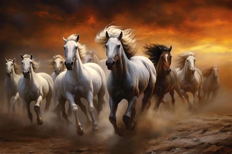 Premium AI Image | horses running in the sunset