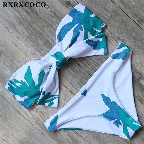 Rxrxcoco Bandeau Swimsuit Women Sexy Backless Bikini Printed Bikini Set