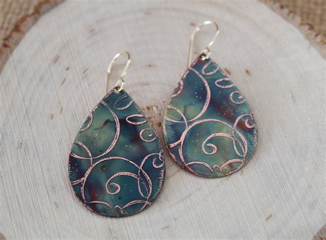 Flame Painted Copper Teardrop Earrings Copper Earrings Flame Etsy