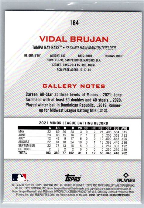 2022 Topps Gallery Rainbow Foil 164 Vidal Brujan RC For Sale