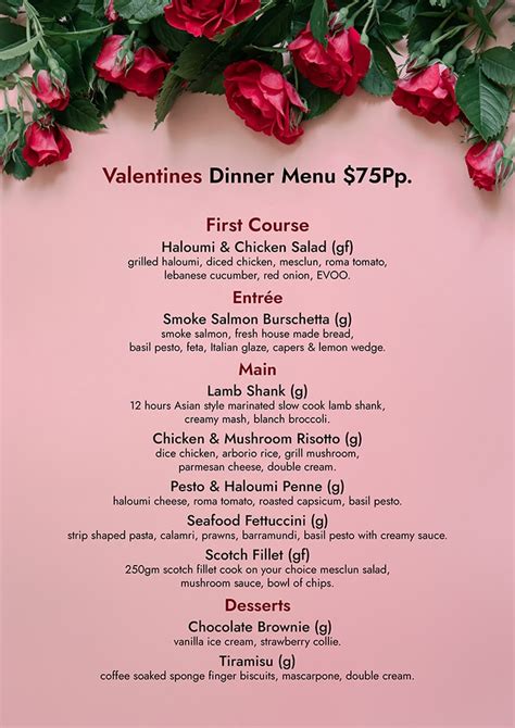 Valentines Dinner Menu Salt Pepper Grill Modern Australian Restaurant