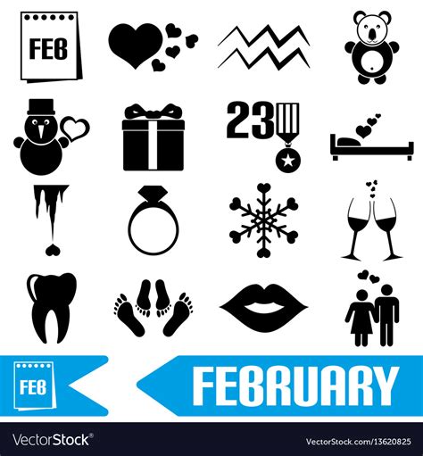 February Month Theme Set Of Simple Icons Eps10 Vector Image