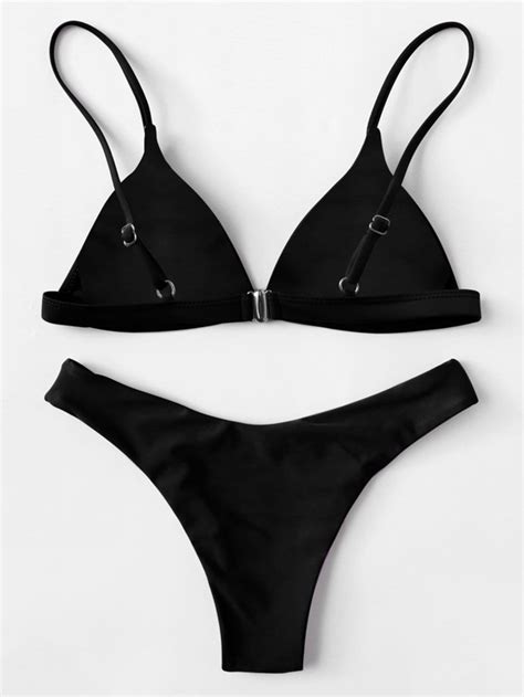 SHEIN Swim Basics Solid Triangle High Cut Bikini Swimsuit SHEIN USA