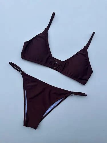 Bikini Bret Top Con Argolla Y Vedetina Licra Chocolate MercadoLibre