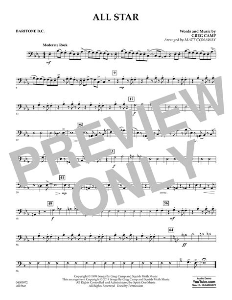 All Star Arr Matt Conaway Baritone B C By Smash Mouth Sheet Music