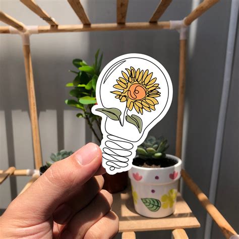 Flowers In Light Bulb Sticker Sunflower Sticker Art Bulb Etsy