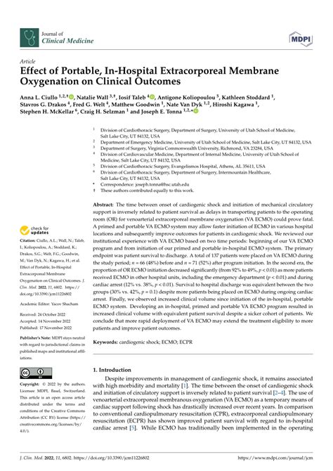 Pdf Effect Of Portable In Hospital Extracorporeal Membrane