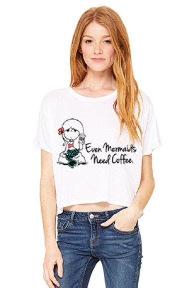 Tank Top Mermaids Need Coffee Flowy Crop Tank Top In White Cropped Graphic Tees Tops