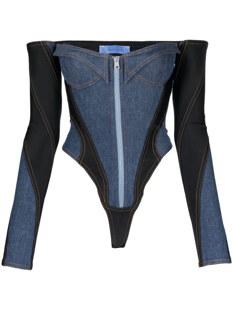 Mugler Corset Denim Bodysuit Farfetch