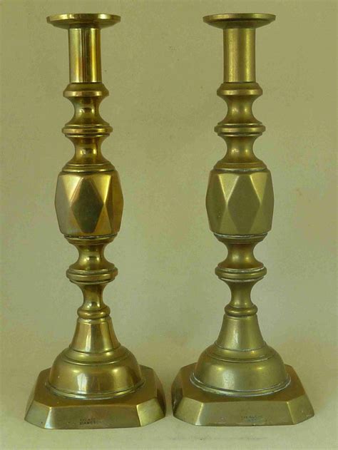 Original Victorian Ace Of Diamonds Brass Candlesticks 14 James Clews