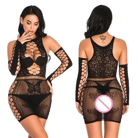 Womens Sexy Lingerie Fishnet One Piece Chemise Dress Soft Sheer Body