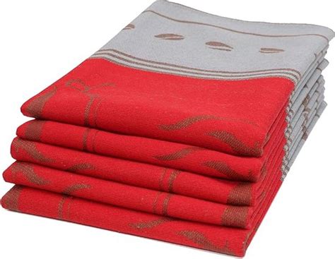 Set Van 5 Theedoeken Vaatdoeken 100 Katoen 50x70 Cm Rood Bol