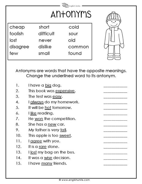 Antonyms Worksheet 1 Antonyms Worksheet Antonyms Opposite Words For