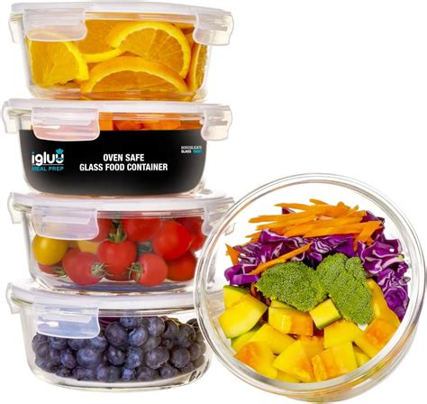 Igluu Meal Prep Glass Containers 5 PACK EXTRA Lid Glass Food