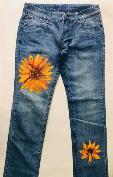 Sunflower Jeans Pants Mai Kandeel Designs Painted Clothes Hand