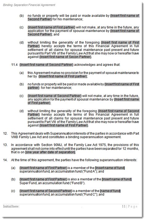 De Facto Defacto Separation Financial Agreement Template