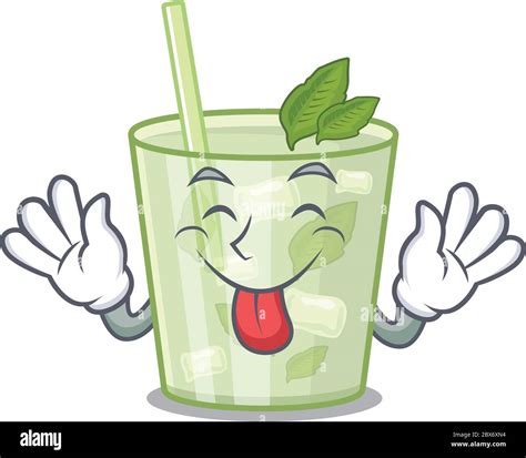 Funny Mojito Lemon Cocktail Cartoon Design With Tongue Out Face Stock